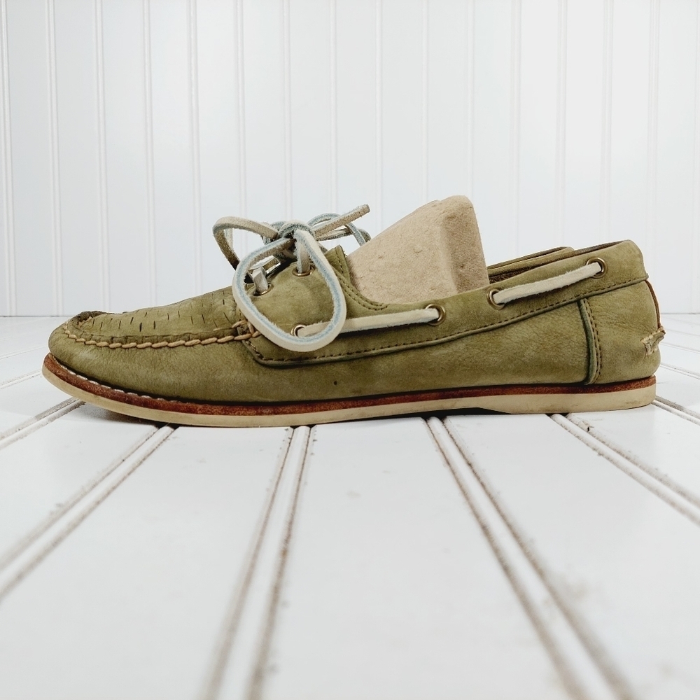 Frye Quincy Green Leather Slip On Casual Comfy Flat Boat Shoes Loafers K1009
